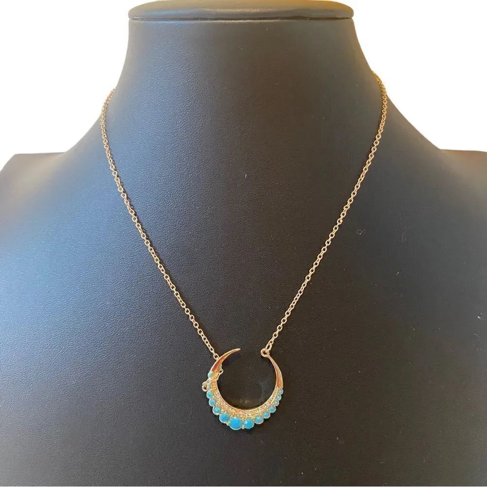 Turquoise & Sparkle Moon Gold Toned Necklace.